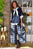 Nora Brushed Cotton Gingham Kick Pant Navy